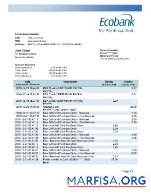 Blank Benin Ecobank bank statement word sample